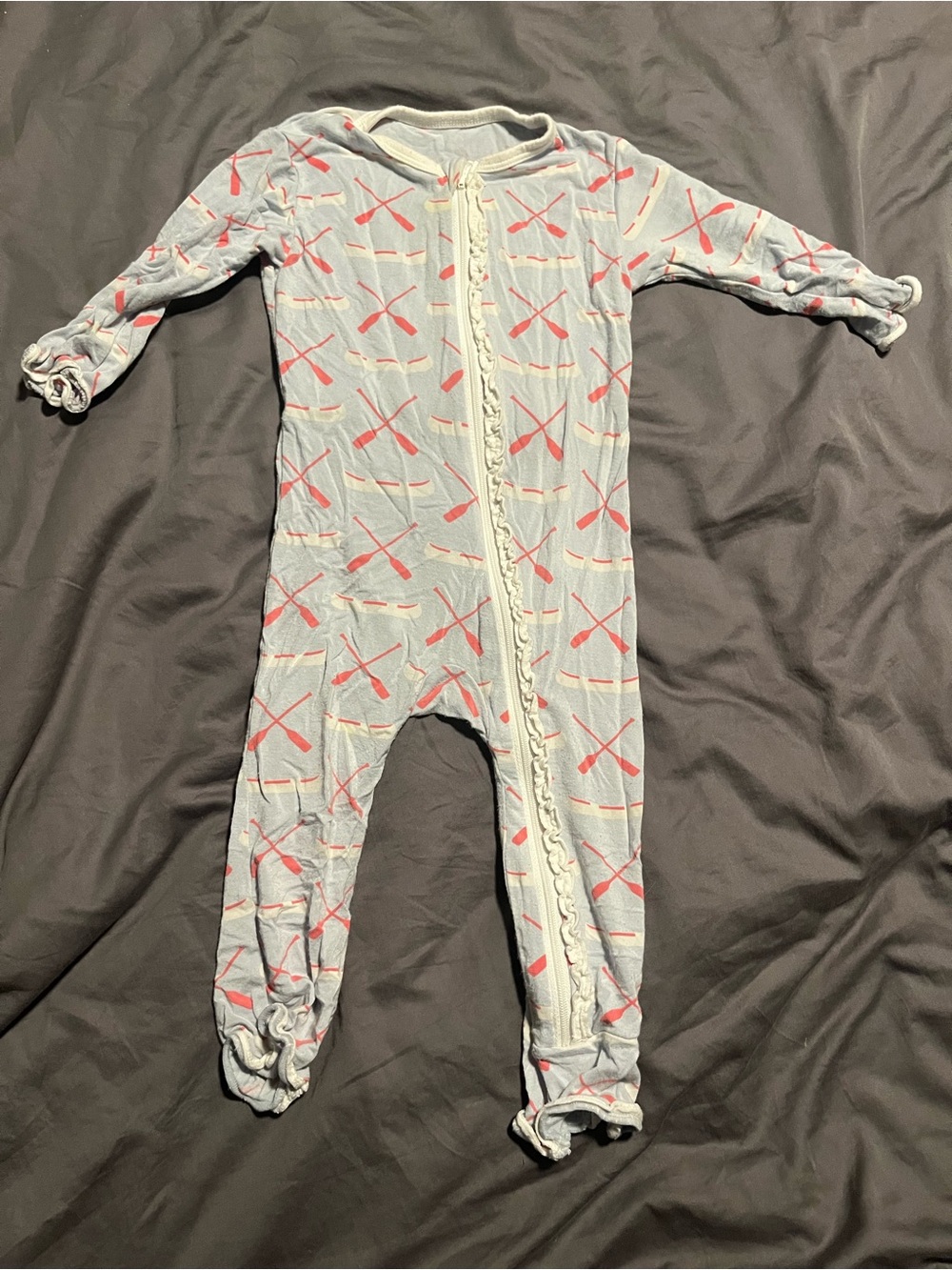Kickee Pants Light Blue Girls' One-Piece Footless Pajamas with Red Oar Print